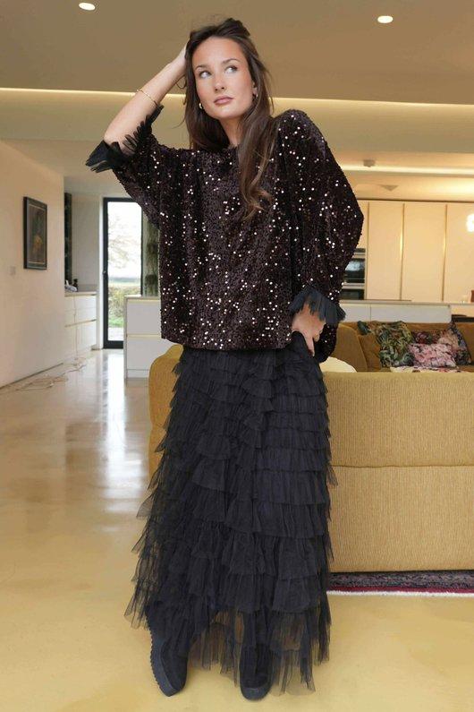 Vivie Velvet Sequin Top Umber